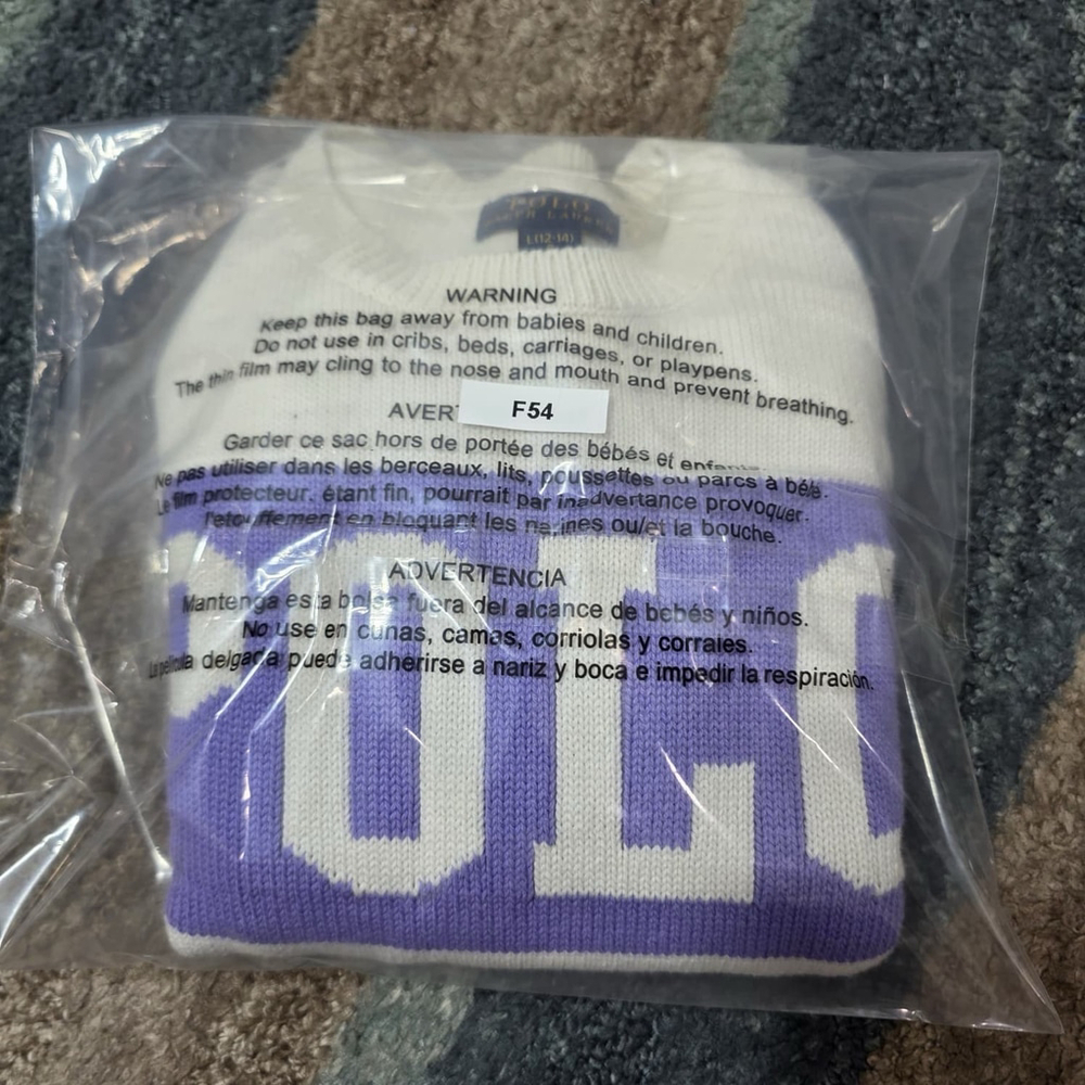 Polo Ralph Lauren Girls Knit Sweater Purple Logo Stripe Size L (12–14) - Picture 7 of 7